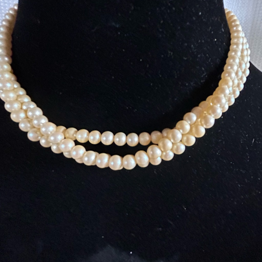 Classic Olci Triple Strand Faux Pearl Choker Necklace